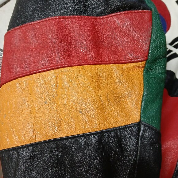 Vintage 90's Leather Jacket Very Rare International Flags Patches USA America - Picture 7 of 12